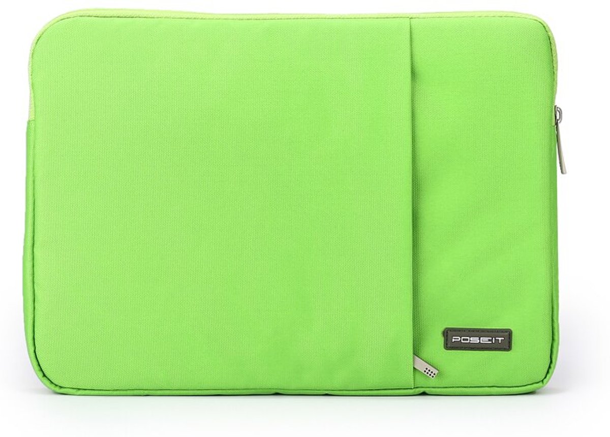 Luxe Laptophoes Ritssluiting met Buitenvak | 13 inch | Felgroen | Laptop Accessoires